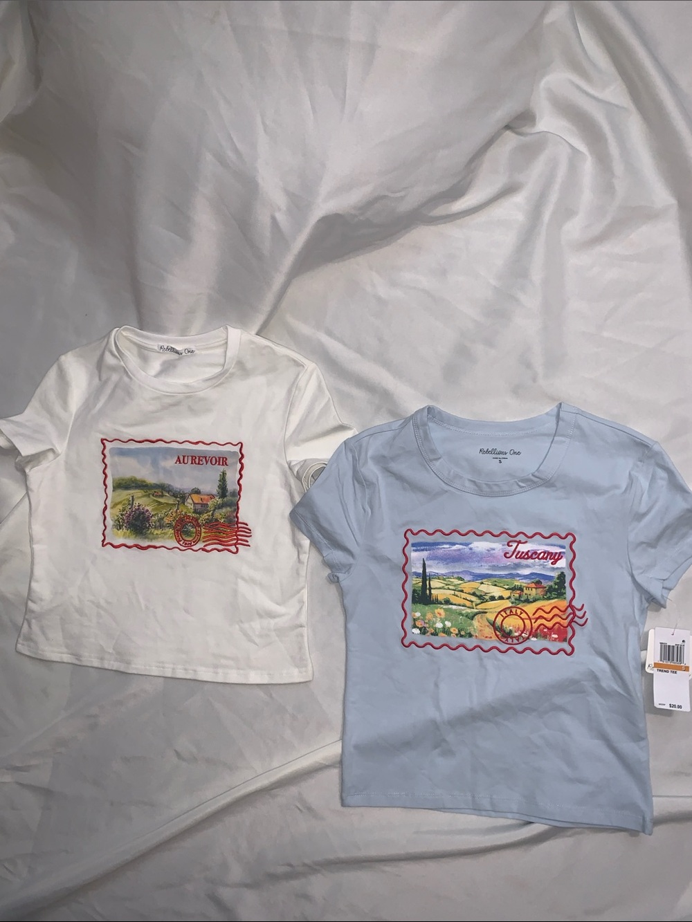 Rebellious One Crop Tee Set - White & Light Blue